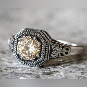New AVENA Ancient Classic Citrine Sterling Silver Ring - Sz 9